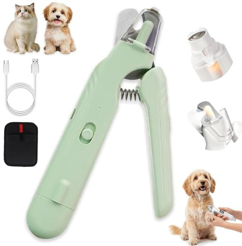 Lichtschere Pro – Die 2-in-1 LED-Krallenschere für Sichere Pfotenpflege Ohne Angst mit Bildschirm, Krallenschere für Hunde Katze mit Licht, Spritzschutz, Leise, Ultrascharfe Klingen (Grün)