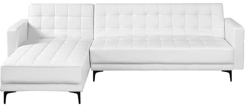 Beliani Divano letto angolare in ecopelle bianco versione destra