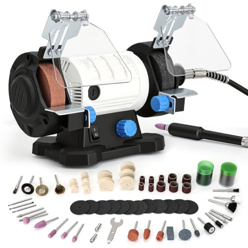 Yofuly Mini Amoladora de Banco 120W con Velocidad Variable, Esmeriladora Doble 11500 RPM, Disco de Pulido y Rectificado de 75 mm, para Metal, Madera, Joyería y Afilado