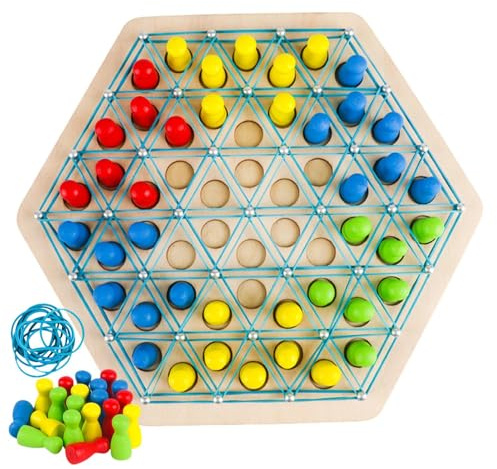Triangle Strategy Board Game - Family Chain Game, Rubber Band Puzzle, Triangle Chess Play with Colorful Links, Fun Strategy Play, Educational Chain Linking for Family Playtime and Skill Development