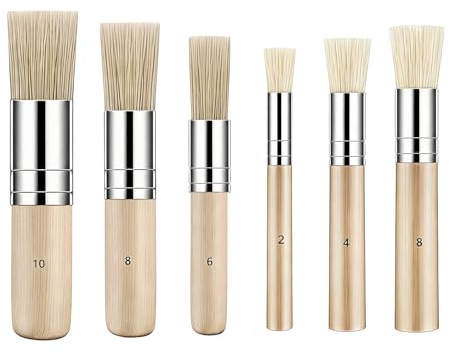 TLDBATICE 6 Stück Schablonierpinsel Set Rund, Stupfpinsel & Tupfpinsel Für Schablonen, Pinsel Rund Mit Holzgriff, für DIY Basteln Möbel Wand, Größen 2 4 6 8 10
