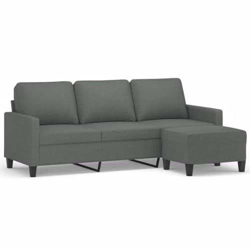 XHNIFBN 3-Sitzer-Sofa mit Hocker dunkelgrau 198 cm Stoff strapazierfähig Robustes Holz-Metall-Gestell Recamiere & Mini Couch für Wohnzimmer Jugendzimmer Küche