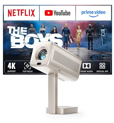 Smart Mini Projector 4k [Netflix Included & 2000 ANSI] VOPLLS TOF Auto Focus & Keystone Dolby Audio Projector for Bedroom, Full HD 1080P WiFi6 Bluetooth Home Movie Outdoor Portable Projectors