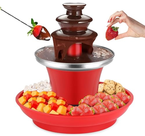 Mini chokladfonduefontän med löstagbar bricka, for mjölkchoklad | 3-vånings MINI chokladfontän, elektrisk chokladfonduefontän i rostfritt stål