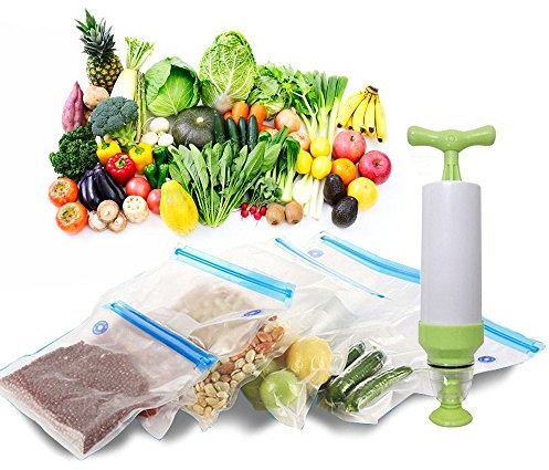 OFKPO Kit de Sac sous Vide Alimentaire avec Pompe Manuelle, Sacs de Rangement Alimentaire Scéllés, sous Vide Réutilisables pour Aliments