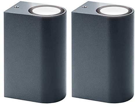 Trango 2er Pack IP44 Up & Down Light in Rund I Wandleuchte I Wandstrahler 8010-RA*2 aus Aluminum Druckguss in Anthrazit-Schwarz Außenwandlampe geeignet für je 2x GU10 LED (ohne Leuchtmittel)