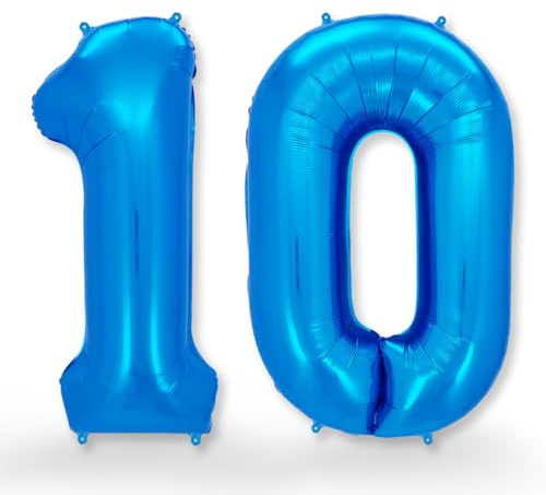 FUNXGO Globo Gigante Número 10 - Decoración para Cumpleaños y Aniversarios - Globo con Número 10 Azul - Inflar con Helio o Aire