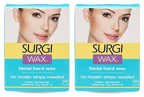 Surgiwax Microwaveable Facial Hair Removal Wax, Hard Wax Kit – Stripless Hair Removal for Face, & Upper Lip, At-Home Waxing Kit for Women, 1 Oz, 2 Pack