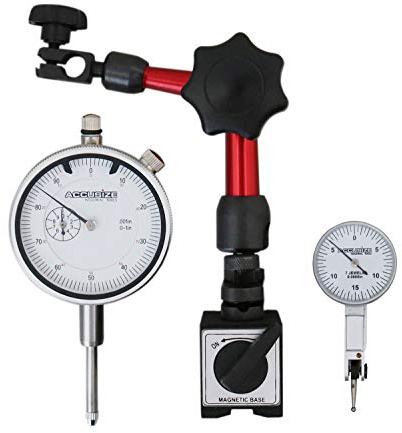 Accusize Industriella verktyg 0–1 tum x 0,001 tum visare, 0,03 tum x 0,0005 tum visartestindikator med en magnetisk bas, 0510-0518