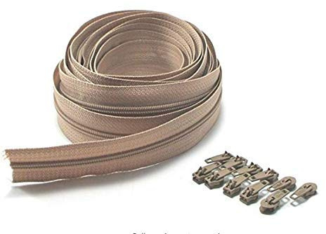 Cremallera continua para cojines negros y beige, cremalleras de tapicería para costura, cremalleras resistentes en rollo número 3 con deslizadores (1-5-10) metros (beige, 5 metros con 10 deslizadores)