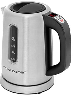 riviera&bar - Bouilloire à Température Réglable BBT350 SIENA - Inox Brossé - Compacte, Socle Pivotant à 360°, Protection Anti Surchauffe - 1L, 20x21,5x14,5 cm