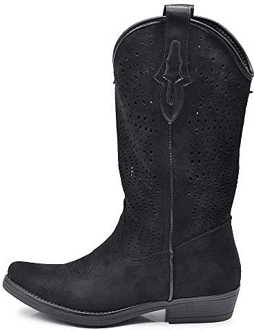 IF Fashion Bottes Cowboy Western Texani Chaussures Femme Pointu Camperos LY80-12, 19004 5 Noir, 39 EU