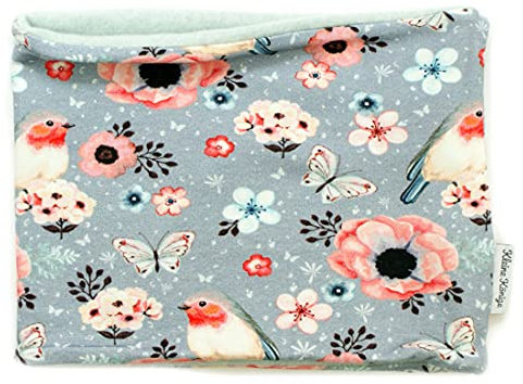 Kleine Könige Loop Schal Kinder Mädchen bis 10 Jahre · Modell Blumen Vögel Birds grau · Innen Fleece mint · Made in Germany