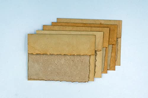 Vintage AntikpapieKarten Set - echtes handgearbeitetes Bütten mit echtem fransigen Antikrand, teegefärbt (kein Druck) 5 Karten A6 plus 5 Couverts C6