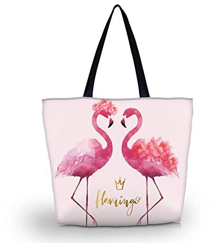 AOKSUNOVA Shoppingväskor Damaxelväska Återanvändbar handväska med innerficka Flamingo