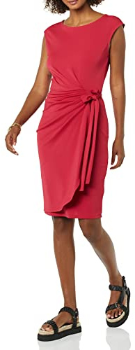 Amazon Essentials dammössa ärm båthals falsk wrap klänning, hallon röd, X-Large