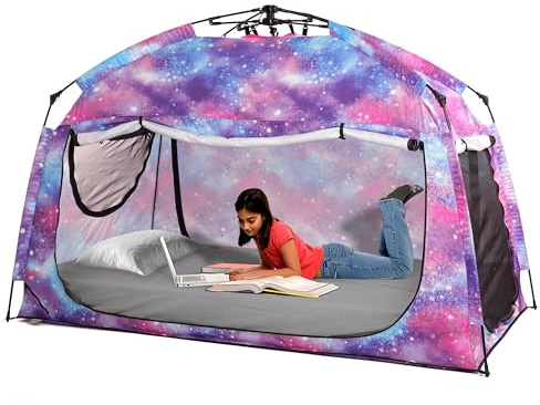 Indoor Instant Privacy Bed Tent for Sleeping,Quick Set-up Bed Canopies,Portable Bed Drapes with Large Space and 3 Doors (Galaxy, Twin)