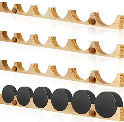 Taiyin Hockey-Puck-Vitrinenhalter, Wandhalterung, Wandhalterung, Holz, Hockey-Puckhalter mit glatten Rillen, für Zimmer, Wohnzimmer, Dekoration, 55 x 3,8 x 2,5 cm, 4 Stück