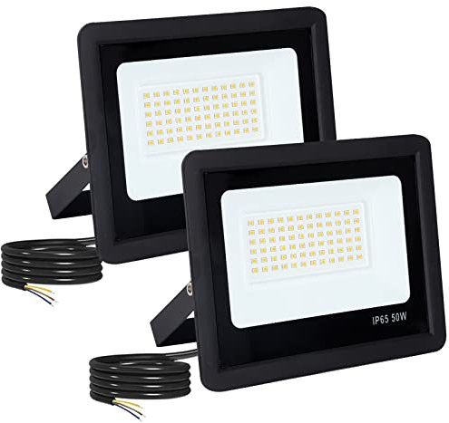 FUPE Faretto LED Esterno 2 Pezzi Potenti Faro a Esterni IP65 Impermeabile Super Illuminoso Nero 50W 5000LM Faretti Led Lampada da Esterno Per tetto giardino cortile cancello garage(6500K Luce Freddo)