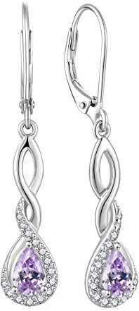 FJ Damen Ohrringe Geburtsstein 925 Sterling Silber Infinity Unendlichkeit Hängend Ohrringe Schmuck Geschenke für Damen Frauen Mutter Freundin Mama