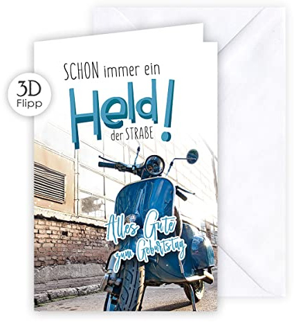 KE - Premium 3D Geburtstagskarte, DIN B6 Klappkarte, Inklusive Umschlag, Perfekt für Motorradliebhaber, Motiv: Motorrad