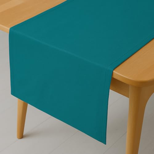 DecoHomeTextil Leinen Optik Tischläufer Läufer Eckig 40 x 140 cm Petrol Türkis Abwaschbar Wasserabweisend Fleckschutz Pflegeleicht mit Saumrand