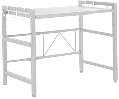 SHISHI Gewürzregale aus Metall, ausziehbarer Mikrowellenhalter, Küchenregal mit 2 Ebenen, Gewürzhalter, Aufbewahrungsregal, Küchenaufbewahrungsständer (Weiß, (40-64)×36,5×45cm)