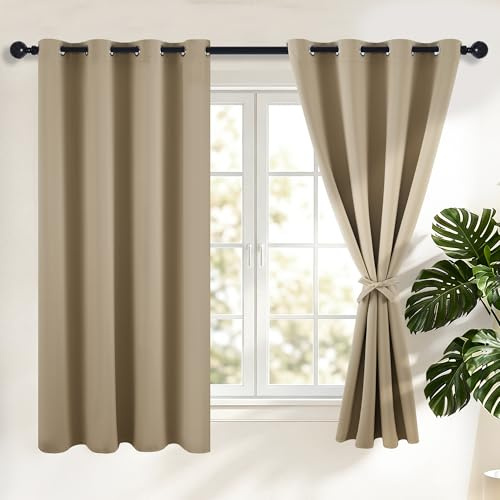 Hiasan Verdunklungsvorhänge Gardinen, 175 x 140 cm (H x B), Taupe | Blickdicht Vorhänge mit Ösen, Thermovorhang Ösenschal, weiche Schiebevorhänge, für Schlafzimmer und Wohnzimmer, 2er Set