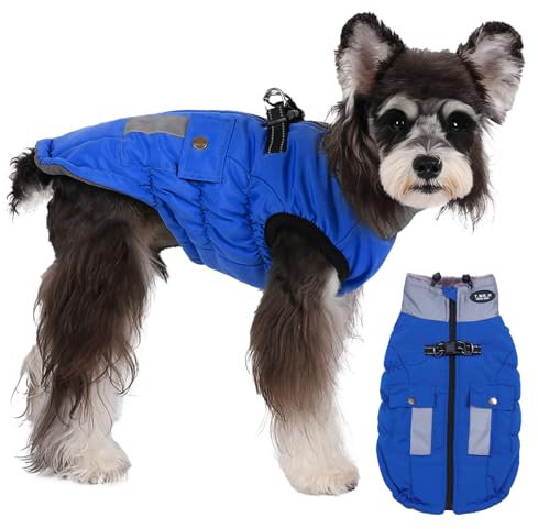 Savlot Warmer Hunde-Wintermantel Jacke für kaltes Wetter Winddicht Reflektierend Rollkragen-Hundeweste mit D-Ring für Leine Hundejacke Haustierbekleidung (M, Blau)