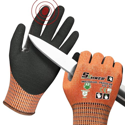 Schwer Lot de 2 paires de gants de protection anti-coupures Level A9/F, répondent aux normes les plus élevées américaines et européennes pour une protection extrême contre les coupures, sans PFAS
