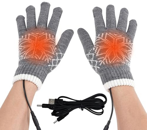 USB Heated Gloves for Men and Women, Winter Warm Heating Gloves Washable Thermal Hand Warmers Laptop Gloves Washable Touchscreen Full Fingers Knitted Heated Gloves for Winter Gift