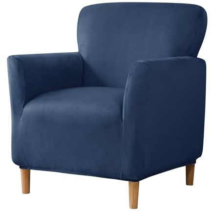 Samt Sesselbezug Stretch Sesselüberwurf überzug für Sessel Mit Elastischem Boden Sofa Überwürfe für Sessel Clubsessel Stuhl Sesselhusse für Hunde Katzen (Navy blau)