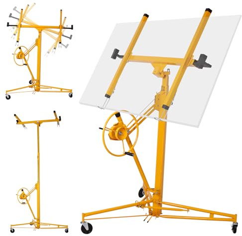 Rovibek Drywall Lift 11FT, Drywall Jack Lift Sheetrock Lift for Ceiling 360° Adjustable, Drywall Panel Hoist 150 lbs Heavy Duty Drywall Lifter, Foldable Sheetrock Lift for Home Improvement (Yellow)