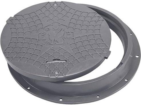 BABYLONPLAST Couvercle de regard DN600/800 A15 Couvercle de Réservoir de Regard Ø600/800 mm, Capacité de charge jusqu'à 15 kN, Avec système de sécurité, Résistant au gel et aux intempéries (Gris)