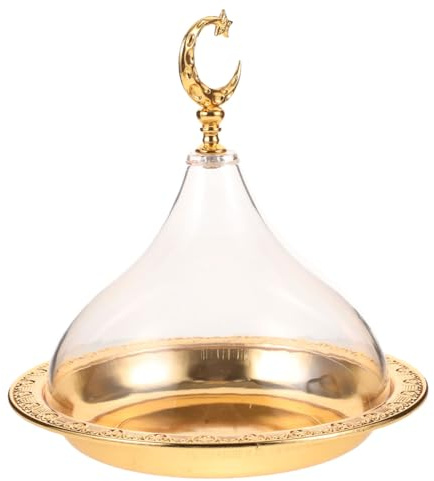 LABRIMP Golden Cake Serving Plate Acrylic Zinc Alloy with Cover | Elegant Decorative Tray for Wedding and Many Occasions, Easy to Clean and Maintain, Display Tool for Desserts