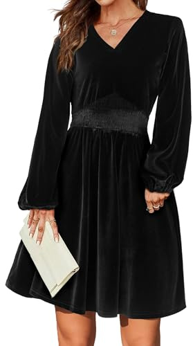 Zeagoo Robe De Soirée En Velours Pour Femme Robe De Cocktail Élégante Vintage Col En V Manches Longues Longueur Genou Mini Robe De Bal Noir XL