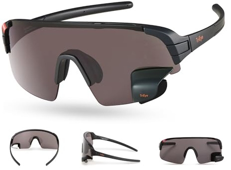 TriEye View Sport Sportglasögon för Herr och Dam – Justerbar Backspegel – TR90-Termoplast, UV400-linser, Lätt Och Bekväm Design - Rökgrå M