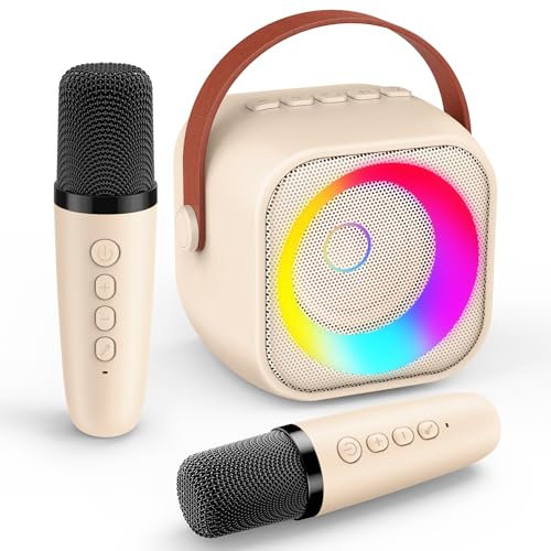 Karaoke Maschine mit 2 Mikrofonen, Mikrofon Kinder Geschenk Junge 3-10 Jahre, Drahtloses Mini Karaoke Maschine Kinder Spielzeug für Partei, KTV - Weihnachten Geschenke
