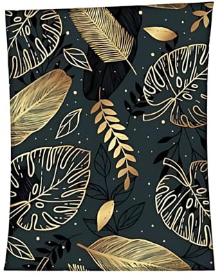 damaloo Fleecedecke 150x200 schwarz mit goldenen Blättern - Flauschige Sofa Decke für Erwachsene & Kinder - XXL Couch Decke - Warme Herbst Kuscheldecke - Tagesdecke für Sofa - Weiche Winterdecke