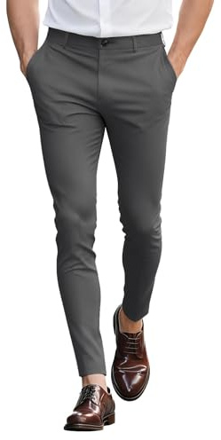 GINGTTO Pantalon Chino Homme Slim Ajustée Stretch Pants Skinny Fit Chinos Extensible Habillé Hommes Tapered Gris 32
