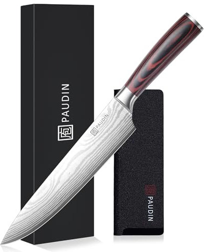 PAUDIN Profi Kochmesser 23cm, Rasiermesserscharfe Küchenmesser aus deutschem Edelstahl, Ergonomischer Griff, langlebig & rostfrei, Perfekt für Hobby & Profiköche, Geschenkidee für Kochliebhaber
