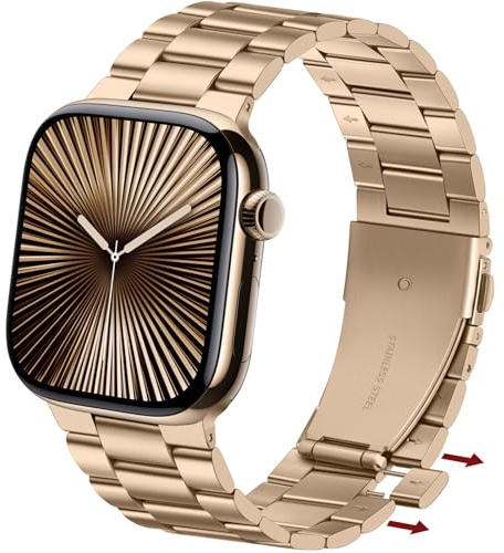 Anlinser Metallarmband kompatibelt med Apple Watch-armband, 42 mm, 41 mm, 40 mm, 38 mm, inga verktyg krävs, ersättningsband för iWatch SE serie 10, 9, 8, 7, 6-1 (guld)