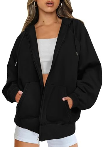 Jhsnjnr Womens Zip Up Fleece Sweatshirts with Long Sleeve Casual Hoodies Oversized Warm Jackets Black
