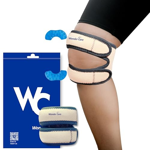 Wonder Care Neopren knärem med silikongelkuddar, knärem för träning och sport, knärem för patella-senor, justerbar för män och kvinnor (1, beige)