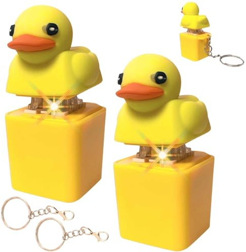 2Pcs Duck Keyboard Fidget Toy, Duck Quacking Fidget Toys, Ducky Fidgets Keyring with Lights and Sounds, Funny Clicker Ducks Toys for Stress Anxiety Relief