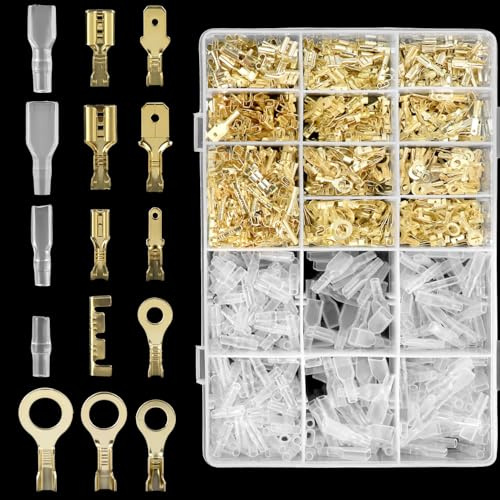 QWORK® 1000 Stück Kabelschuhe Set - Flachstecker, Ringkabelschuhe, Stoßverbinder, Nylon isoliert - Mateiral aus Reinem Messing