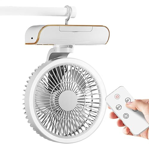 Gitekain Desk Circulator Fan with Remote Control, Wall-Mounted Quiet Cooling Fan, 5 Wind Speeds and 2-Speed Lighting, Rechargeable Battery for Bedroom, Bedside, 9.84x7.09x4.13 inches