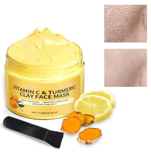 Maschere per il Viso Purificante, Maschera viso all'argilla con Curcuma e Vitamina C, Argilla Maschera Pulizia Profonda Della Pelle, Maschere Alla Curcuma per il Viso per la Cura Della Pelle, 120g