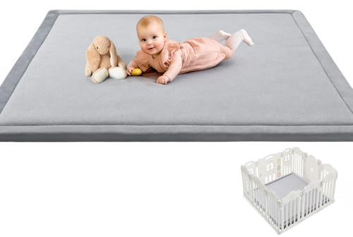 Mallify Spielmatte Baby 127x127x3,3cm – Dicke Krabbelmatte mit Memory-Schaum & Rutschfester Unterseite, Teppich Kinderzimmer, Spielteppich Kinder, Krabbeldecke für Baby, Grau