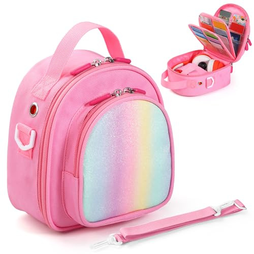 Jaffzora Travel-Ready Carrying Case for Yoto Mini (2024) – Compact & Durable Storage Bag with Adjustable Strap, Holds 30 Cards & Headphones (Pink)